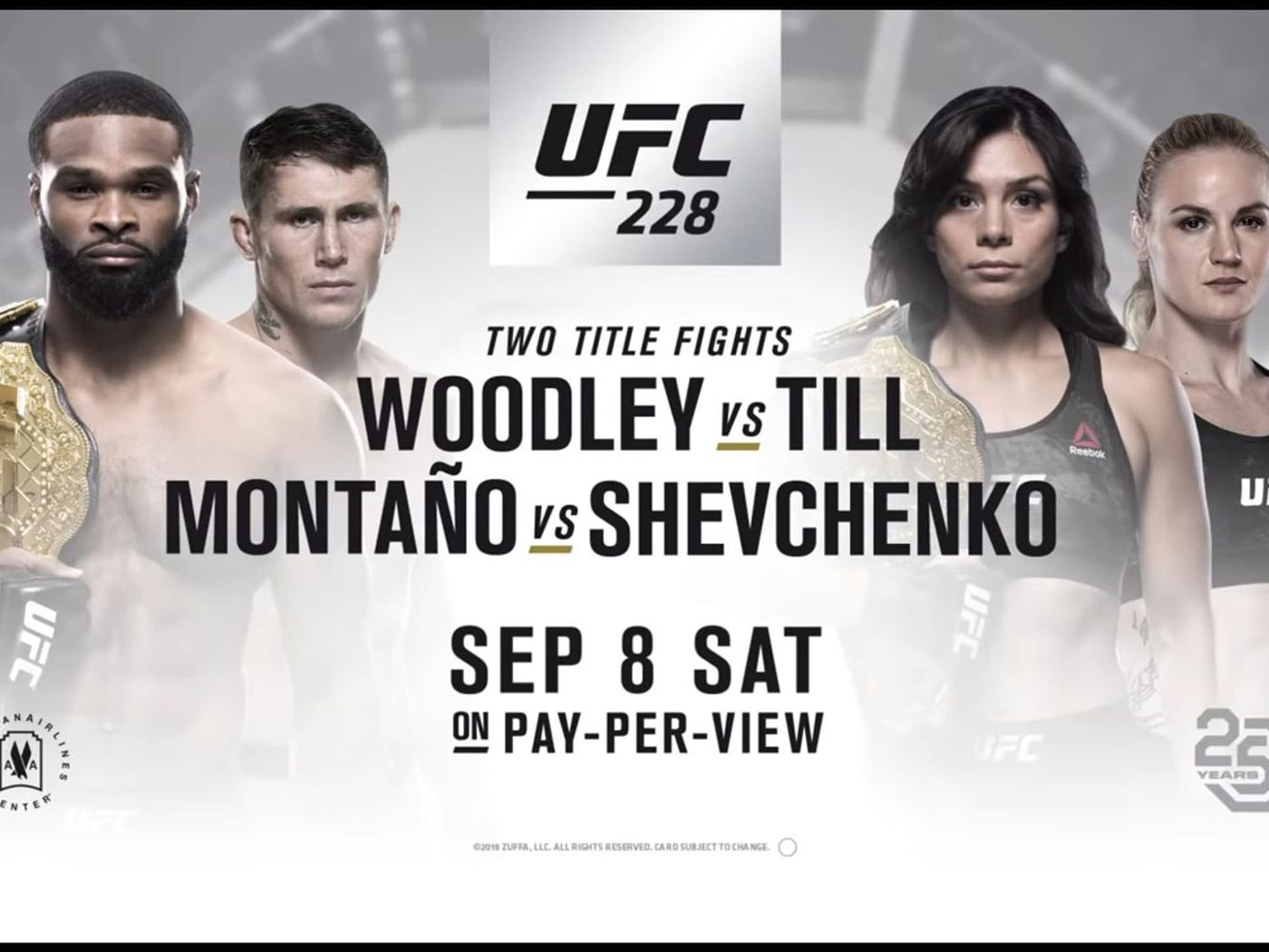 Ufc прямой эфир. UFC 228. Юфс 228 кард. Постер UFC 228. Постер Вудли Тилл.