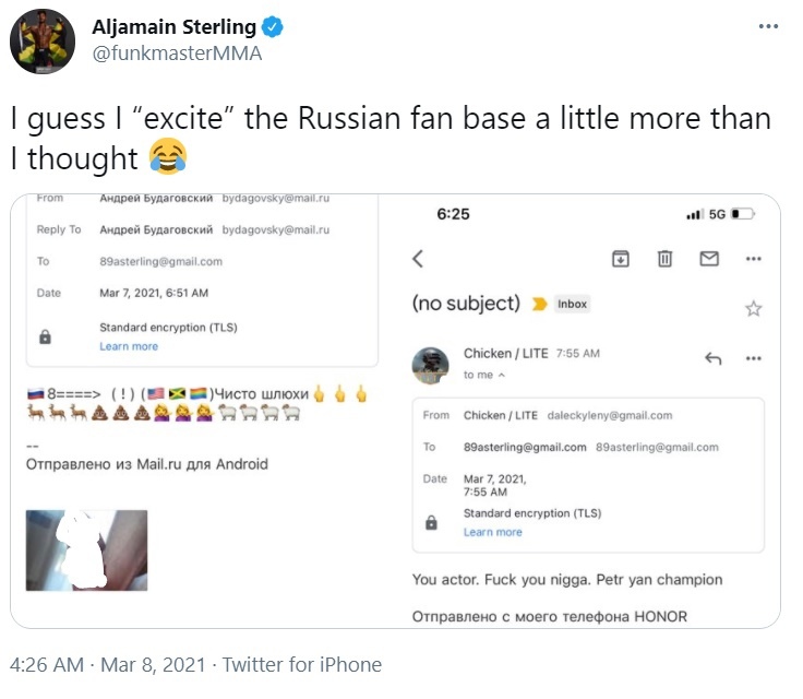 Стерлинг опубликовал письмо российского фаната, который отправил ему фотографию своего пе***а