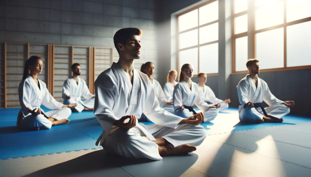 Спокойная и сосредоточенная обстановка на тренировке по тхэквондо в боевых искусствах